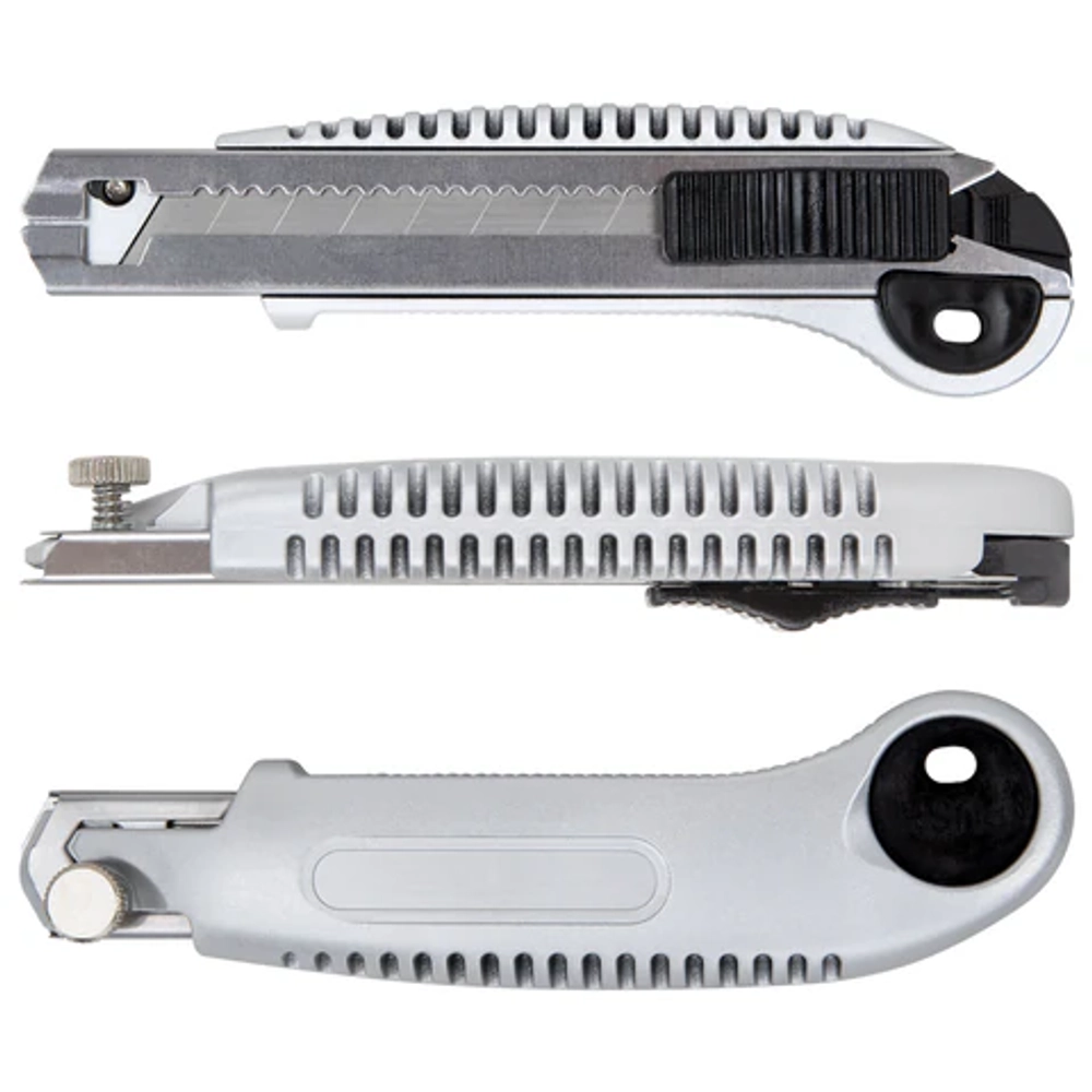 Нож канцелярский 18 мм, 5 лезвий в комплекте, автофиксатор, металлический цвет, STAFF