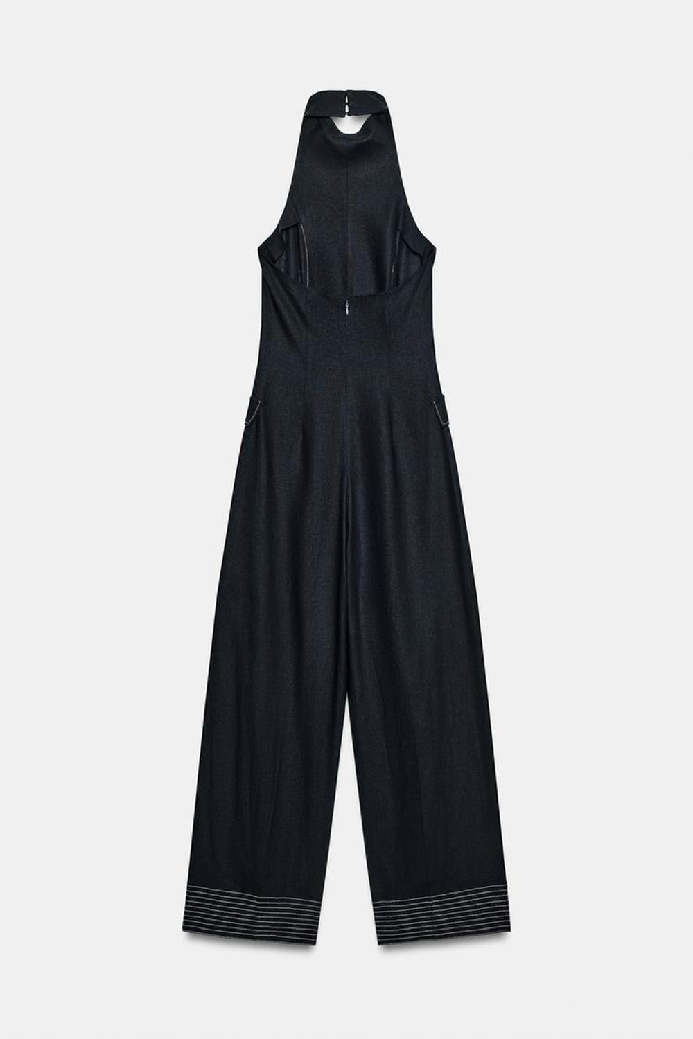 ZARA КОМБИНЕЗОН ХАЛТЕР С КОНТРАСТНОЙ СТРОЧКОЙ И ЛЬНОМ, МОРСКОЙ СИНИЙ