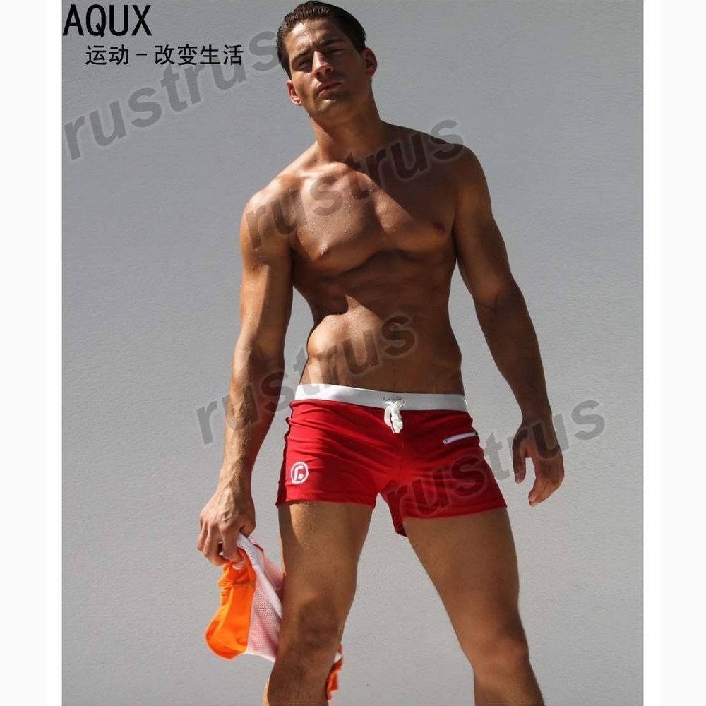 Мужские плавки красные с белой резинкой с карманом спереди  Aqux 29905