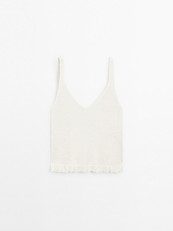 Massimo Dutti Топ из 100% льна с волнистой кромкой по низу, натуральный, кремовый