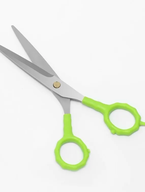 Ножницы парикмахерские с упором, лезвие — 7 см, цвет салатовый/серебристый