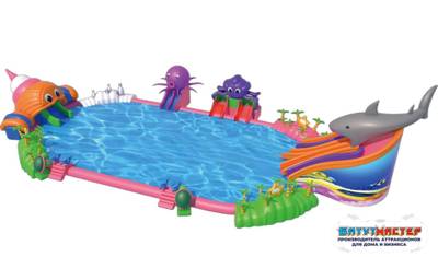 Надувной аквапарк с бассейном для детей «Затерянный мир»,  40х22х6,8 м
