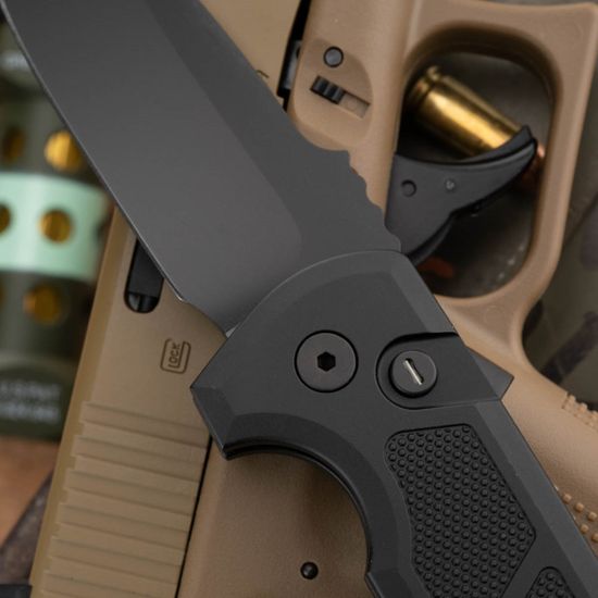 Автоматический нож Pro-Tech PTLG307 D2 Rockeye Operator - черн. алюм. рук-ть/тритий, черн. клинок CPM-D2