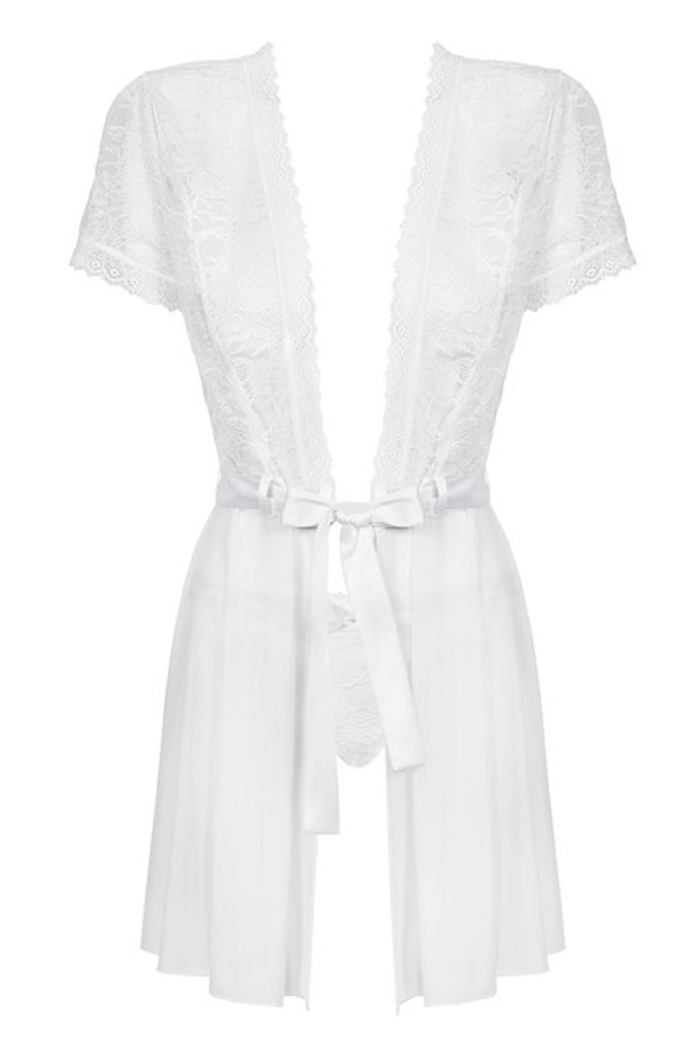 Белоснежный пеньюар с кружевным верхом с пояском Swanita Robe SM (42-44) (Цвет: белый)