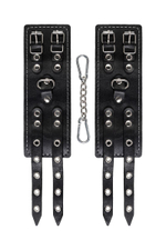 Черные наручники с двумя ремнями и красной подкладкой (Цвет: черный с красным)