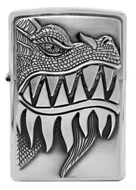 Зажигалка Zippo 200 Fire Breathing Dragon, латунь/сталь серебристая с покрытием Brushed Chrome