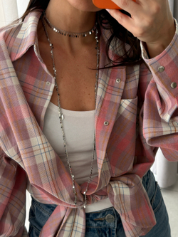 Рубашка трансформер в клетку нежно-розовая