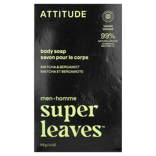 ATTITUDE, Super Leaves™, кусковое мыло для тела, для мужчин, матча и бергамот, 113 г (4 унции)