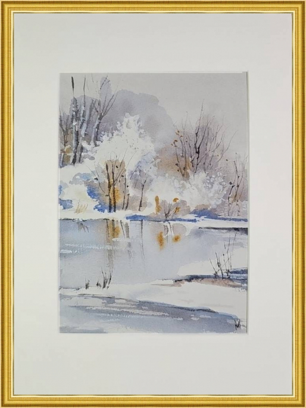 Картина авторская акварельная в паспарту 21*30 см на стену для интерьера "Морозец"