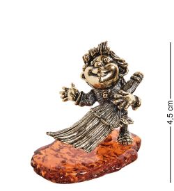 Народные промыслы AM-2785 Фигурка «Домовенок с метлой» (латунь, янтарь)