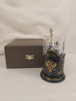 Чайный набор "Герб России" сусальное золото (Ручная роспись Палех)