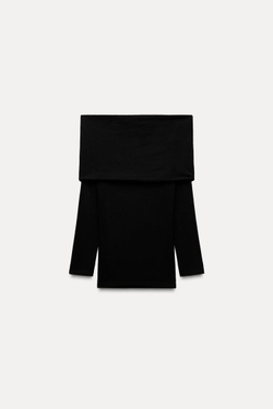 ZARA МЯГКИЙ ТОП БЕЗ БРЕТЕЛЕЙ СО СБОРКОЙ, ЧЕРНЫЙ