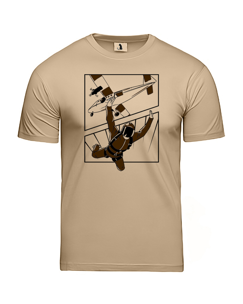Футболка с парашютистом классическая прямая бежевая с коричневым рисунком