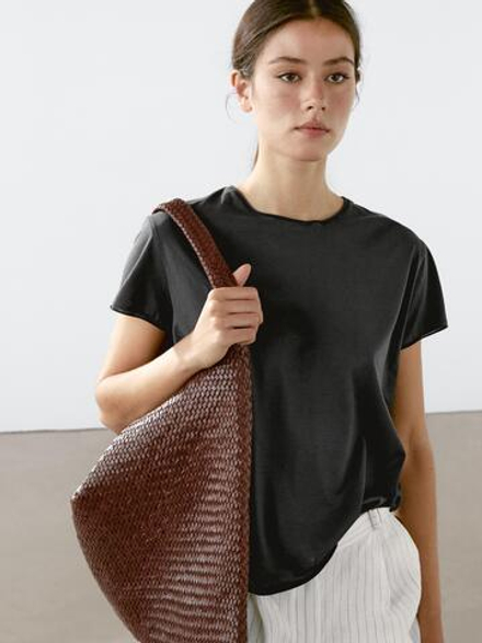 Massimo Dutti Футболка с короткими рукавами из 100% хлопка, свинцовый