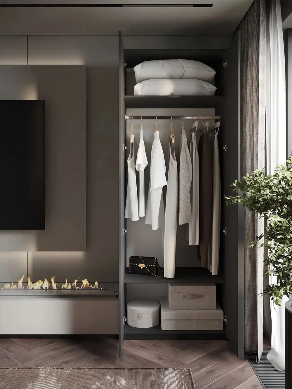 Шкаф Распашной Темно-серый 81х220x52,5 SOHO с ручкой