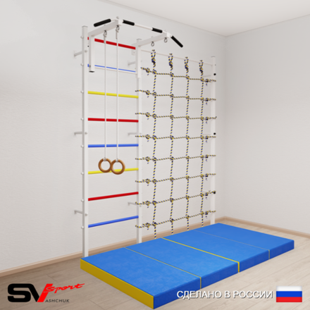 Шведская стенка Sv Sport 51040 (Турник стандарт/Кольца/Мат 2м/Канатный лаз)