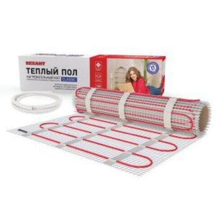 Теплый пол, нагревательный мат Classic RNX-8-1200 8м², 0,5х16м, 1200Вт двухжильный, с экраном REXANT