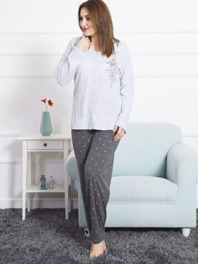 Домашний комплект с жакетом на пуговицах (Размер: XXXL) (Цвет: светло-серый с серым)