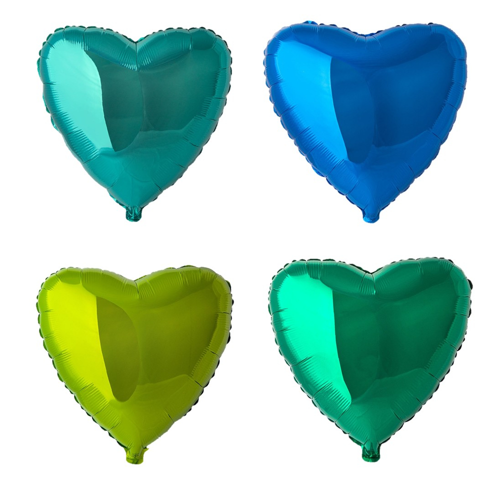 Фольгированный шар-сердце, металлик, зелено-синие оттенки, 46 см