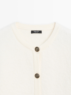 Massimo Dutti Короткий трикотажный кардиган с золотистыми пуговицами, белый