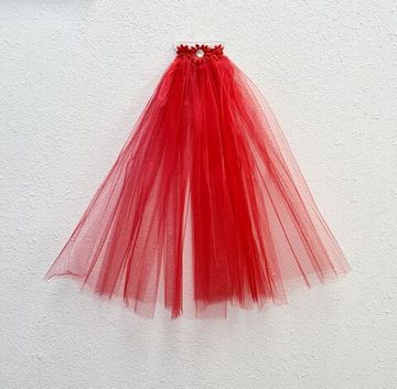 Свадебная мини фата "Мечта невесты", красная с гребешком