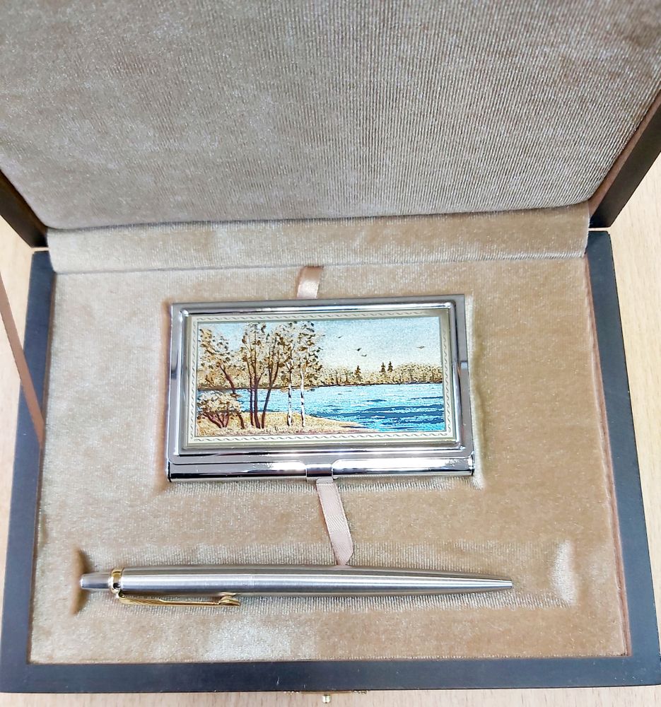 Набор "Природа России" №8 визитница (цирконий), ручка Паркер мет.