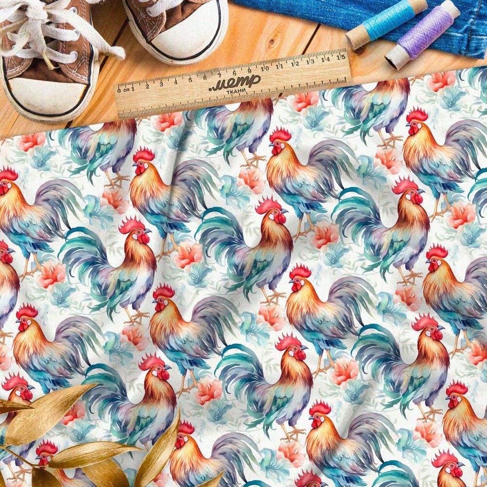Ткань премиум таффета толпа петухов