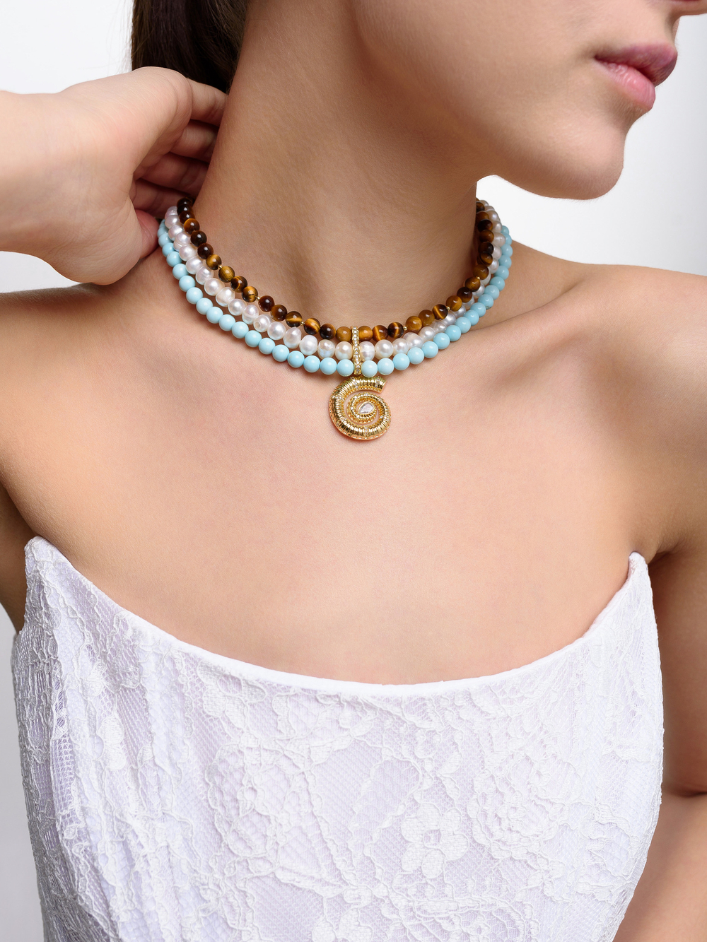 Колье "Trio tiger Shell " Gold