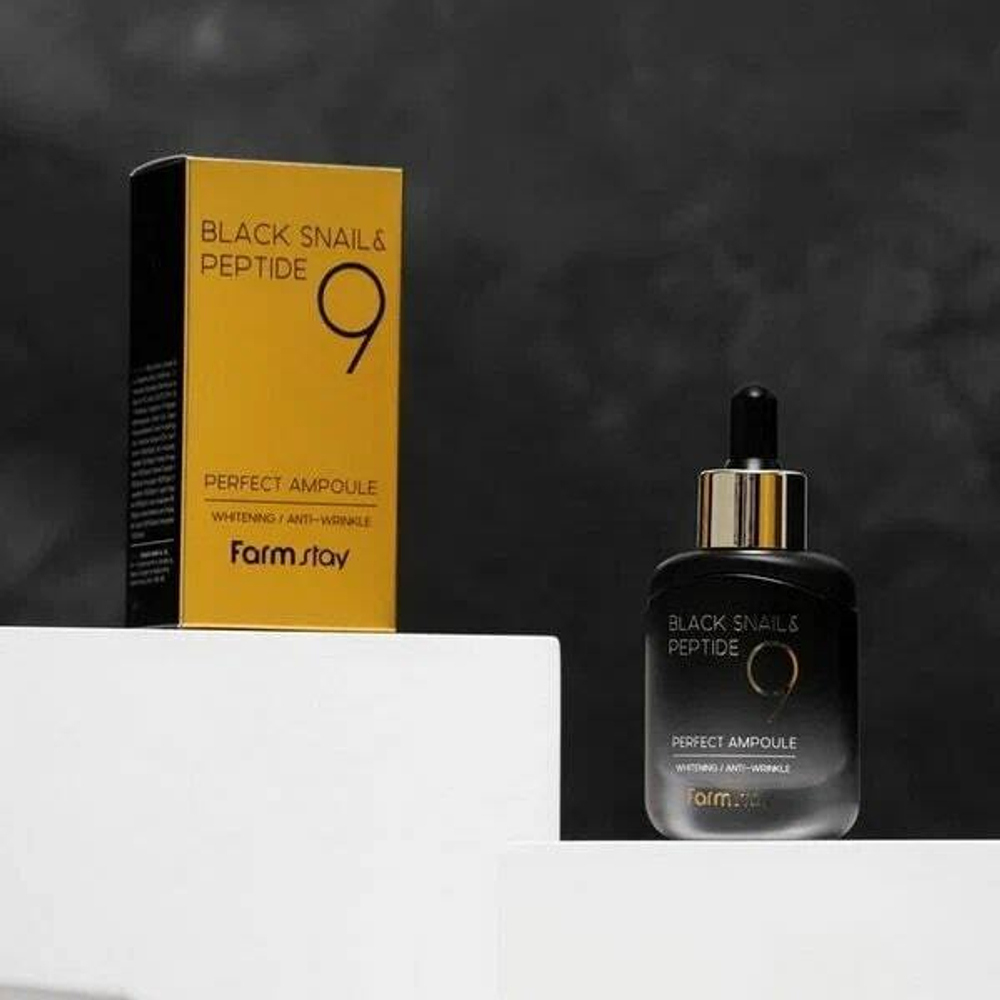 Омолаживающая ампульная сыворотка с комплексом из 9 пептидов FarmStay Black Snail & Peptide9 Perfect Ampoule