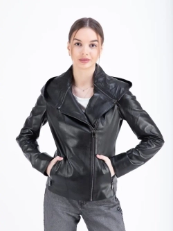 Куртка женская из натуральной кожи с капюшоном трансформер