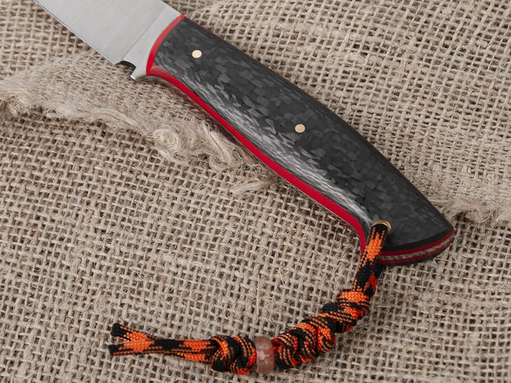 Нож для бушкрафта "Куница", сталь VG-10/Elmax, рукоять карбон (красный спейсер)