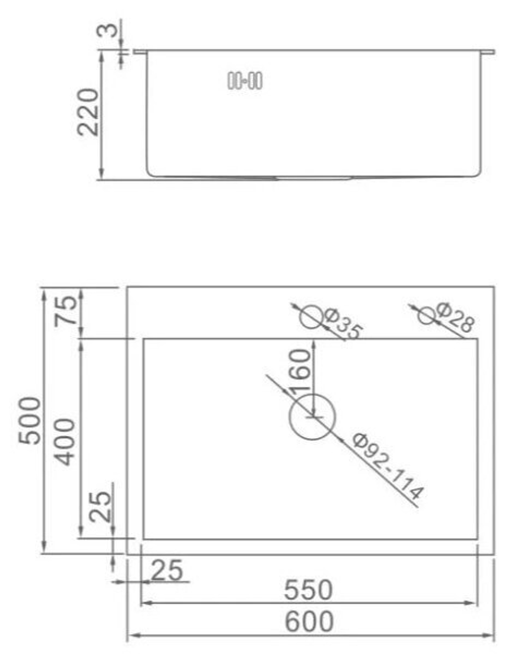 Мойка премиум-класса 60x50. Толщина 3.0мм