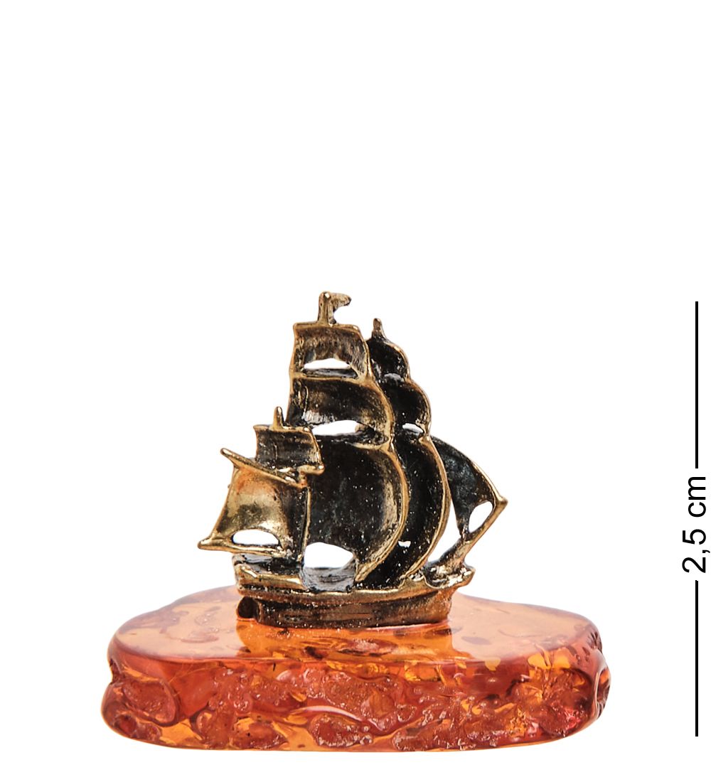 Народные промыслы AM- 352 Фигурка «Кораблик» (латунь, янтарь)