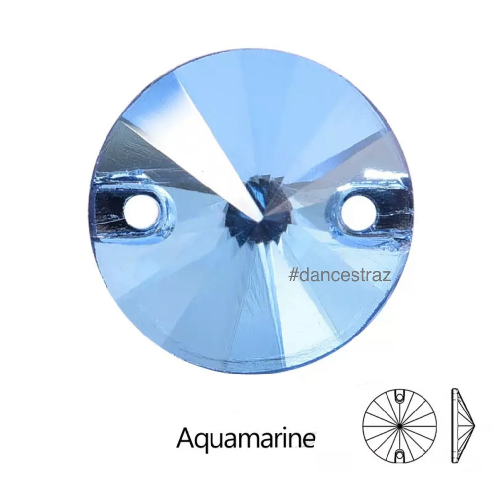 Стразы пришивные, Rivoli, AquamarineI, 202, 12mm, (28 ea/pkg), 5A+, (F2)