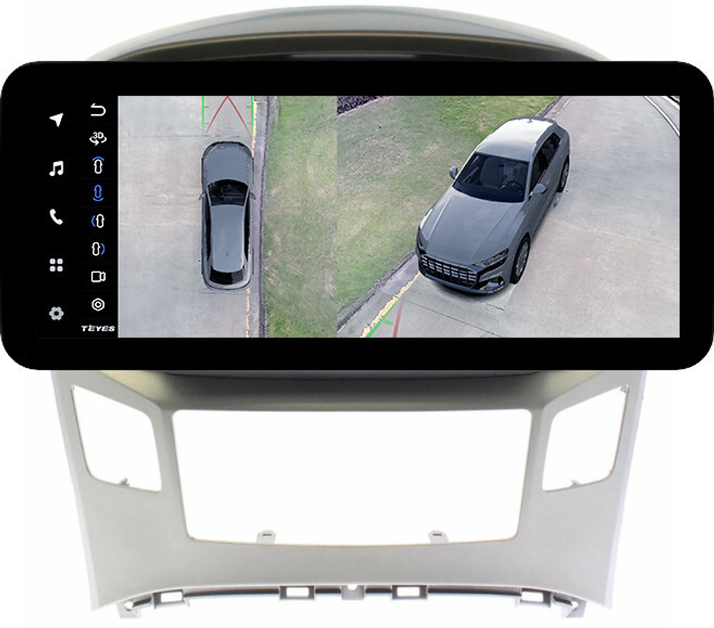 Магнитола для Hyundai H1, Grand Starex 2015-2022 (ШГУ монохром, авто с часами) - Teyes LUX ONE 360 монитор 12.3" 2K QLED на Android 10, 6Гб+128Гб, CarPlay, 4G SIM-слот, 4 камеры в комплекте