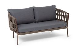 "Диего" диван 2-местный плетеный из роупа, каркас алюминий коричневый (RAL8016) муар, роуп коричневый круглый, ткань темно-серая 027