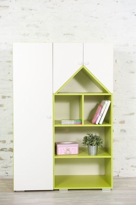 Шкаф-стеллаж Домик МДФ лайм/белый