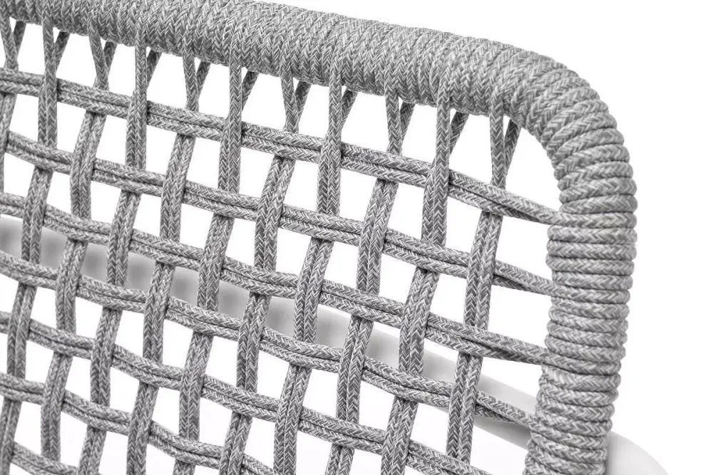 "Тунис" стул плетенный из роупа, каркас алюминий белый, роуп светло-серый