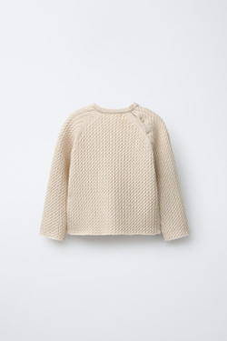 ZARA ВЯЗАНЫЙ ДЖЕМПЕР С УЗОРОМ «КОСЫ», ПЕСОЧНЫЙ МЕЛАНЖ