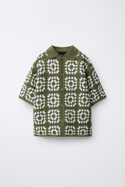 ZARA РУБАШКА ИЗ КРУЖЕВА КРОШЕ, ЗЕЛЕНЫЙ