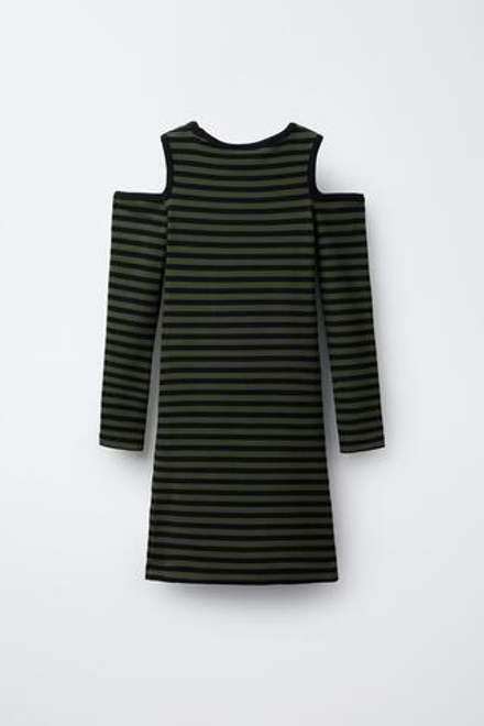 ZARA ПЛАТЬЕ В РУБЧИК В ПОЛОСКУ С ВЫРЕЗАМИ, ЧЕРНЫЙ/ЗЕЛЕНЫЙ