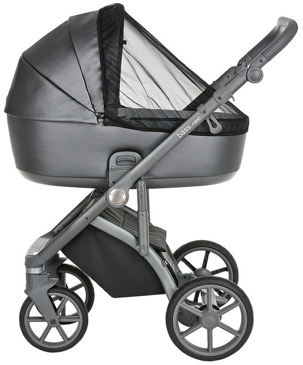 Детская коляска Roan Bass Next Кожа 3 в 1 с автокреслом Tutis Elo Lux EduSky Black RN083/1 Graphite Pearl