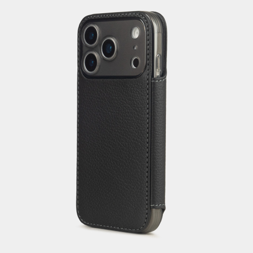 Чехол-книжка для iPhone 17 Pro - кожа теленка, черный