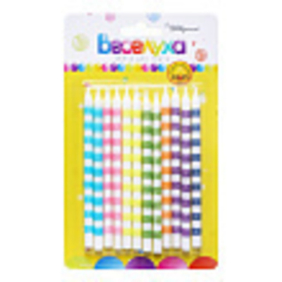 Свечи тортовые классические "Сверкающие полоcки" (Ассорти) с глиттером с держателями