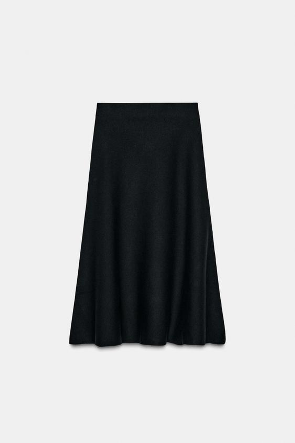 ZARA ТРИКОТАЖНАЯ РАСКЛЕШЕННАЯ ЮБКА МИДИ, ЧЕРНЫЙ