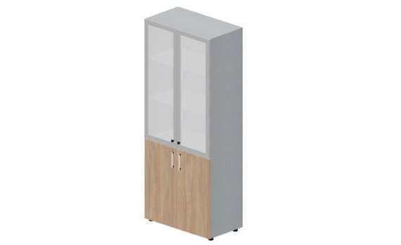 Шкаф 80х44х195см для документов (2 двери+2 матовые стеклянные двери в раме, 4 полки, ручки - хром)