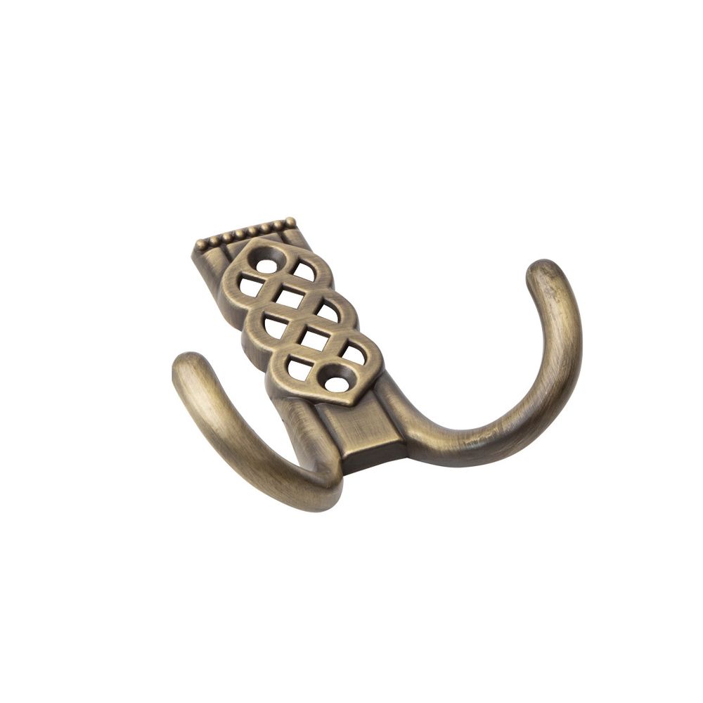 Крючок мебельный двухрожковый, атласная бронза