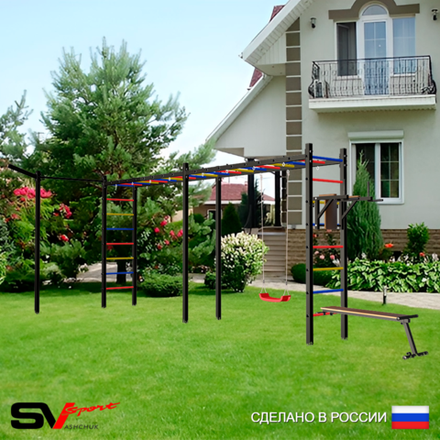 Уличная шведская стенка Sv Sport рукоход х 2 с комплектом турник прямой У54933 (Брусья/Скамья/"Лодочка"/Кронш бокс)