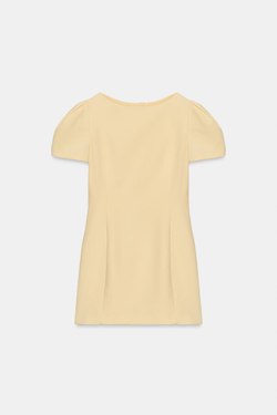 ZARA КОРОТКОЕ ПЛАТЬЕ СО СКЛАДКАМИ И КАРМАНАМИ, ПАСТЕЛЬНО-ЖЕЛТЫЙ