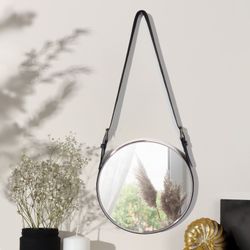 Зеркало настенное круглое «Антураж» d зеркальной поверхности 28 см, с ремешком из искусственной кожи